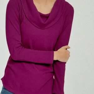 Talbots Soft Waffle Knit  Cowl Neck Pullover. Pretty Plum.